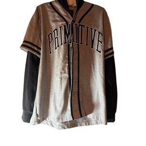 Primitive Skateboarding Hooded Baseball Jersey Grey Black Wool Blend Mens Medium